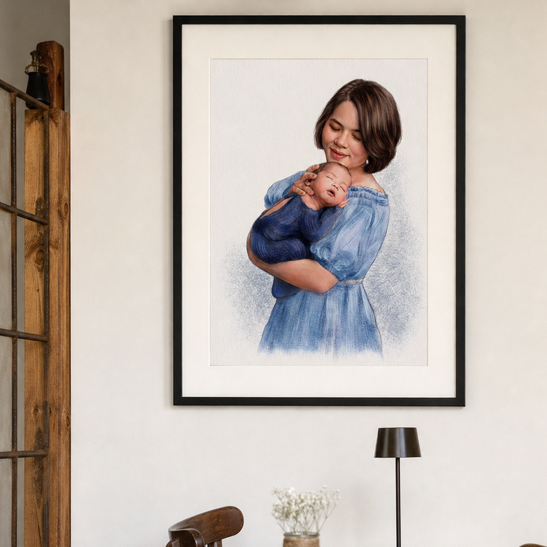 Babyportrait vom Foto handgezeichnet - persönliches Erinnerungsbild