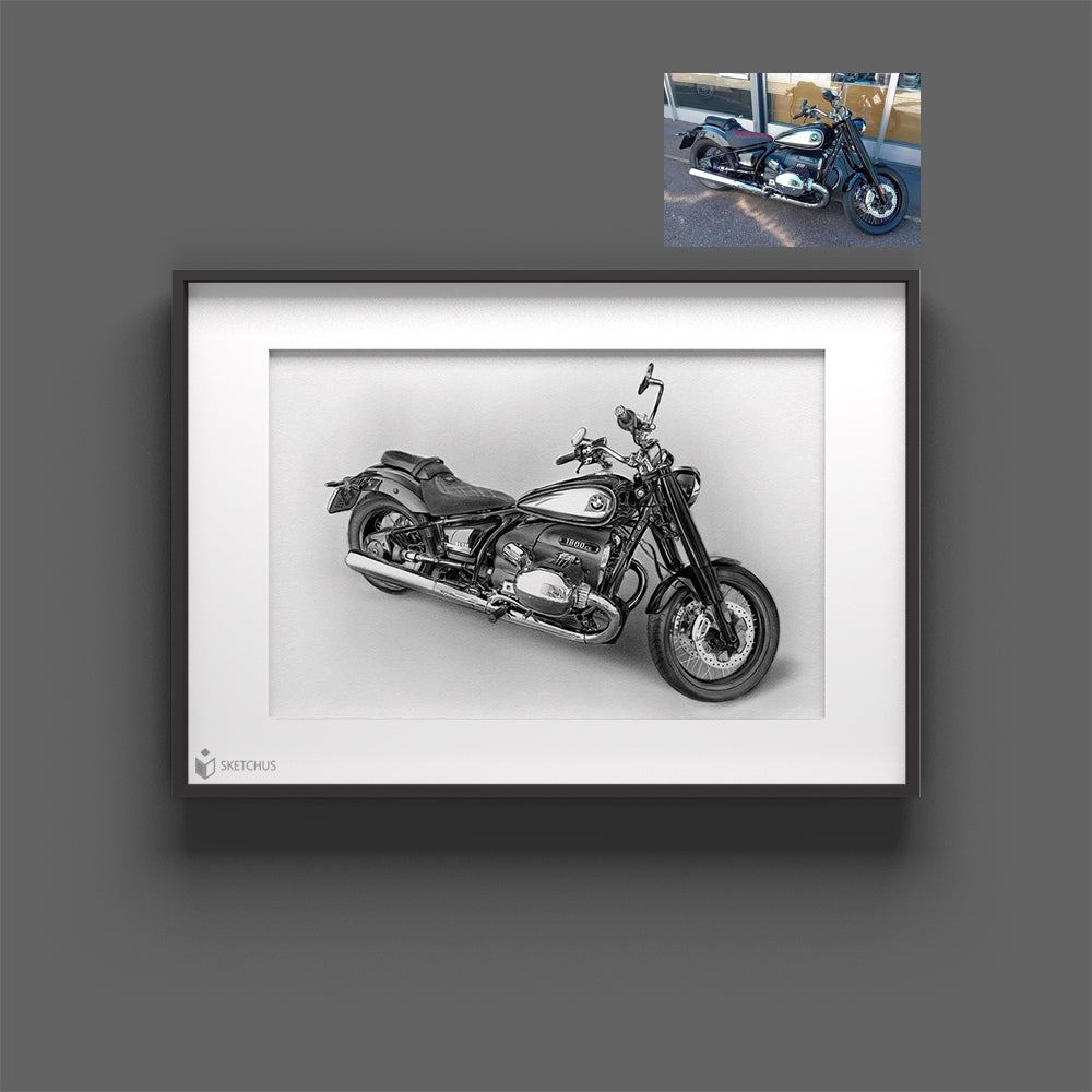 Oldtimer Motorrad vom Foto zeichnen lassen als hochwertige Erinnerung