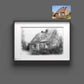 Handgezeichnetes Hausportrait mit Originalfoto, vom Lieblingshaus zur bleibenden Erinnerung
