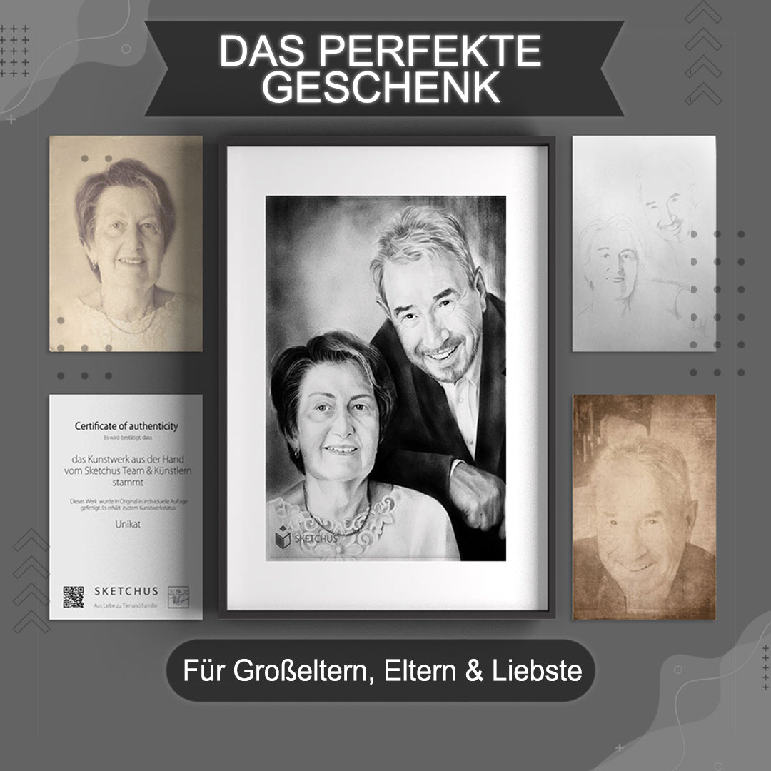 Handgezeichnetes Portrait als Geschenk für Eltern und Familie