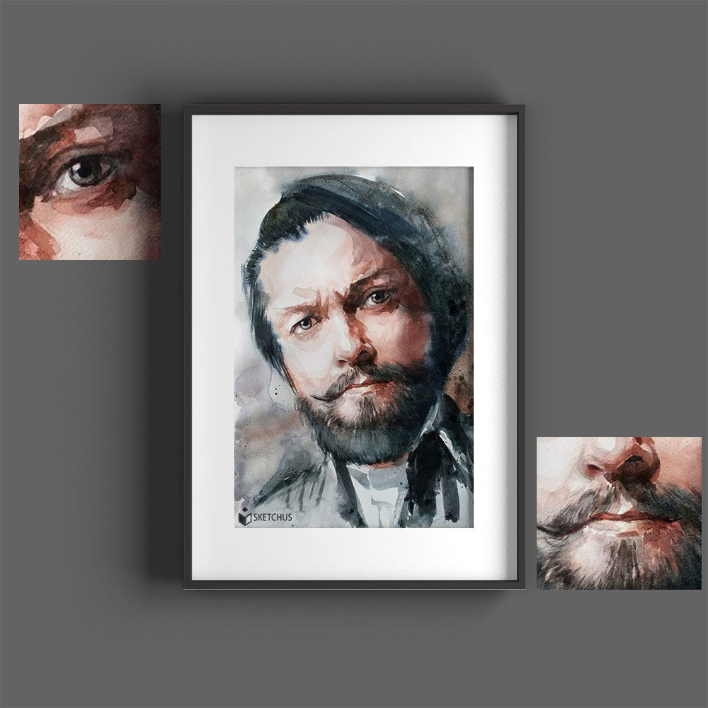 Custom watercolor portrait painted by Sketchus