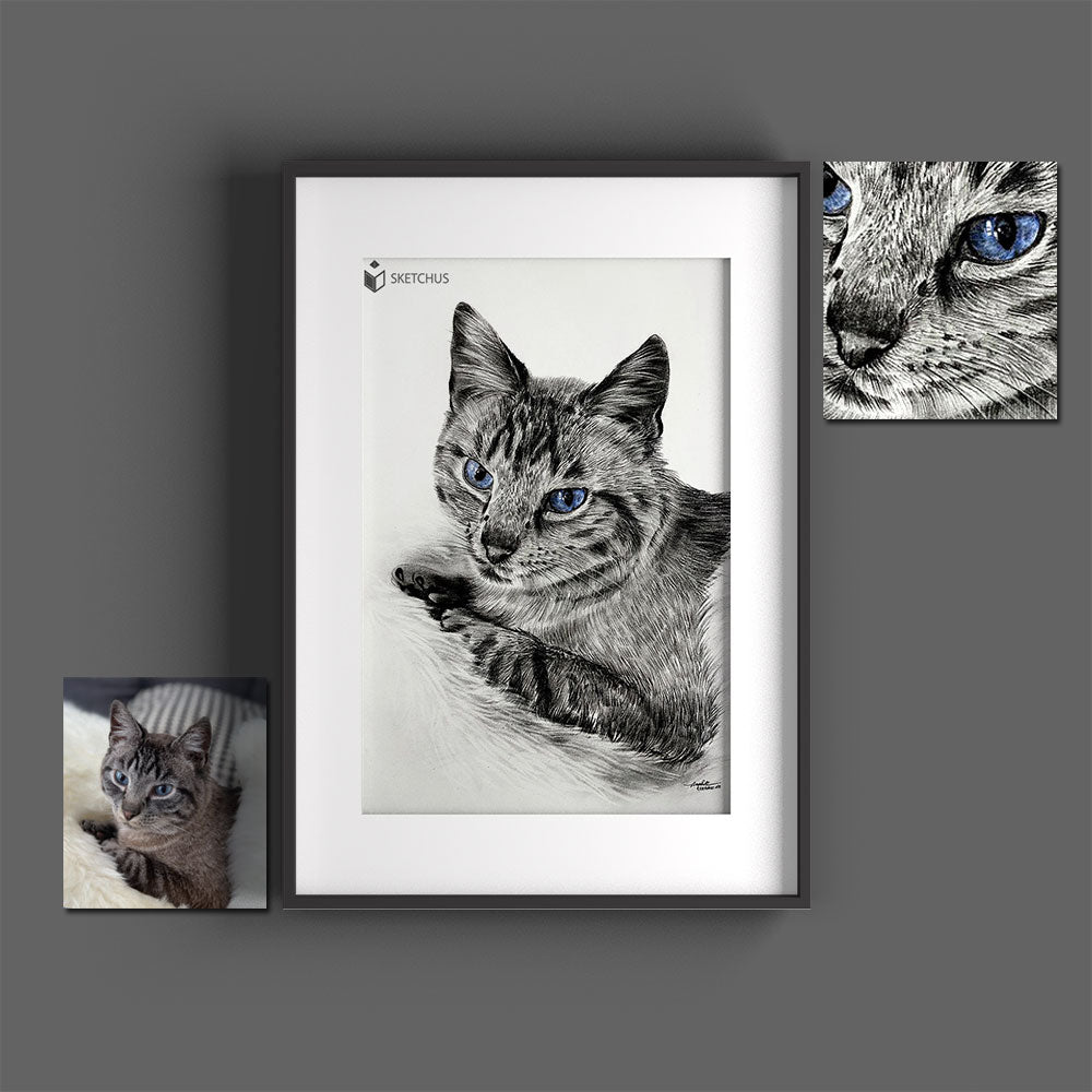 Custom hand-drawn pet portrait by Sketchus