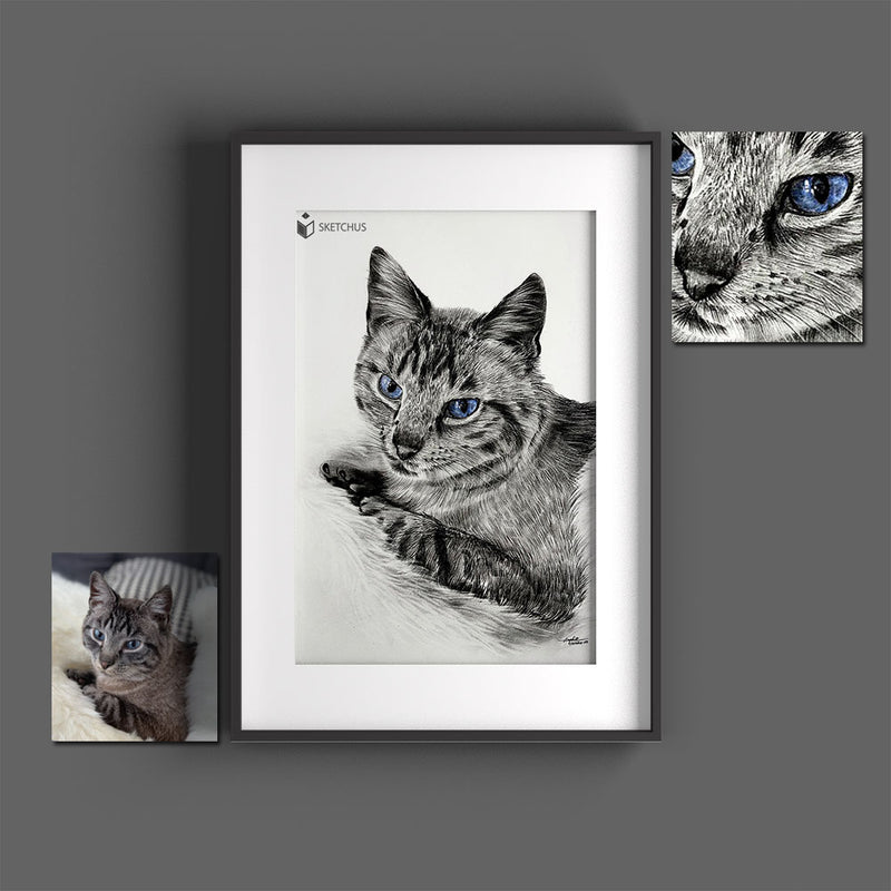Custom hand-drawn pet portrait by Sketchus