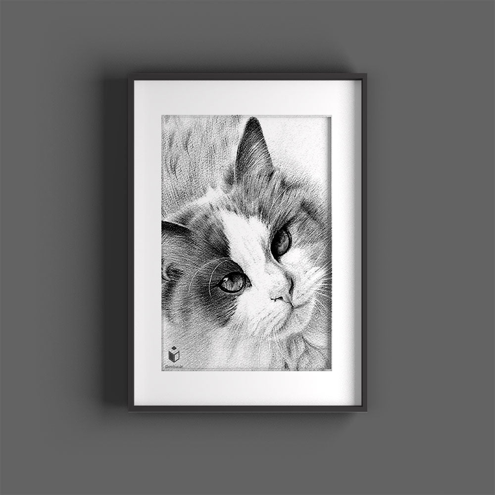 Custom hand-drawn pet portrait by Sketchus