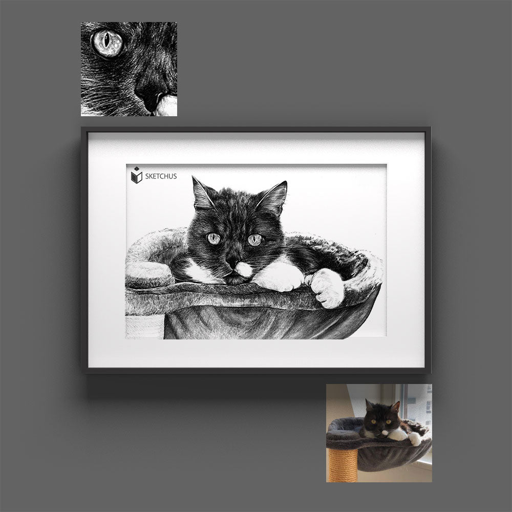 Custom hand-drawn pet portrait by Sketchus