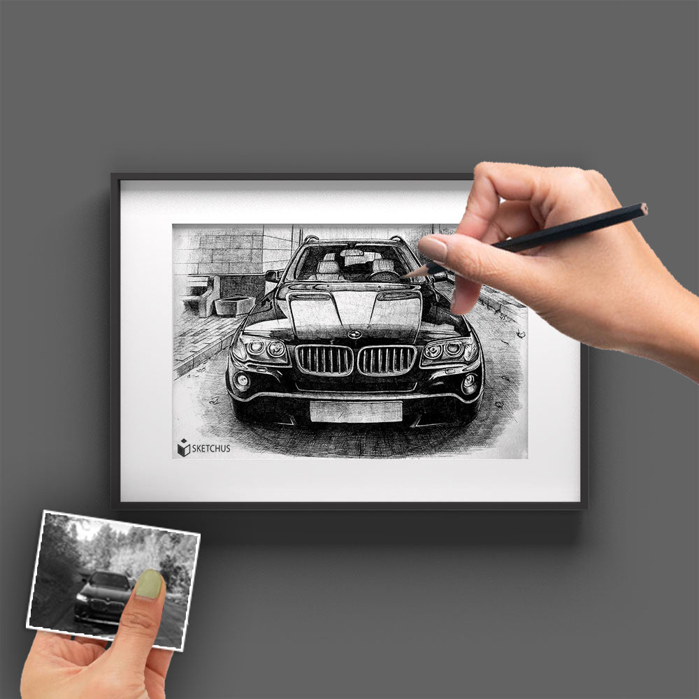 Have a car drawn - car as a drawing/poster - auto portrait gift for car lovers