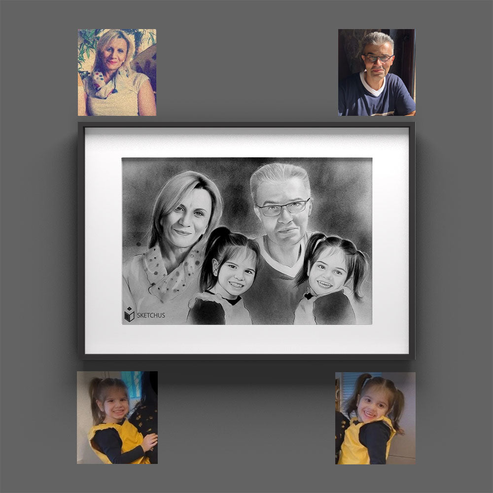 Custom hand-drawn family portrait by Sketchus
