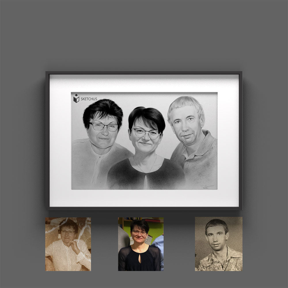 Custom hand-drawn family portrait by Sketchus