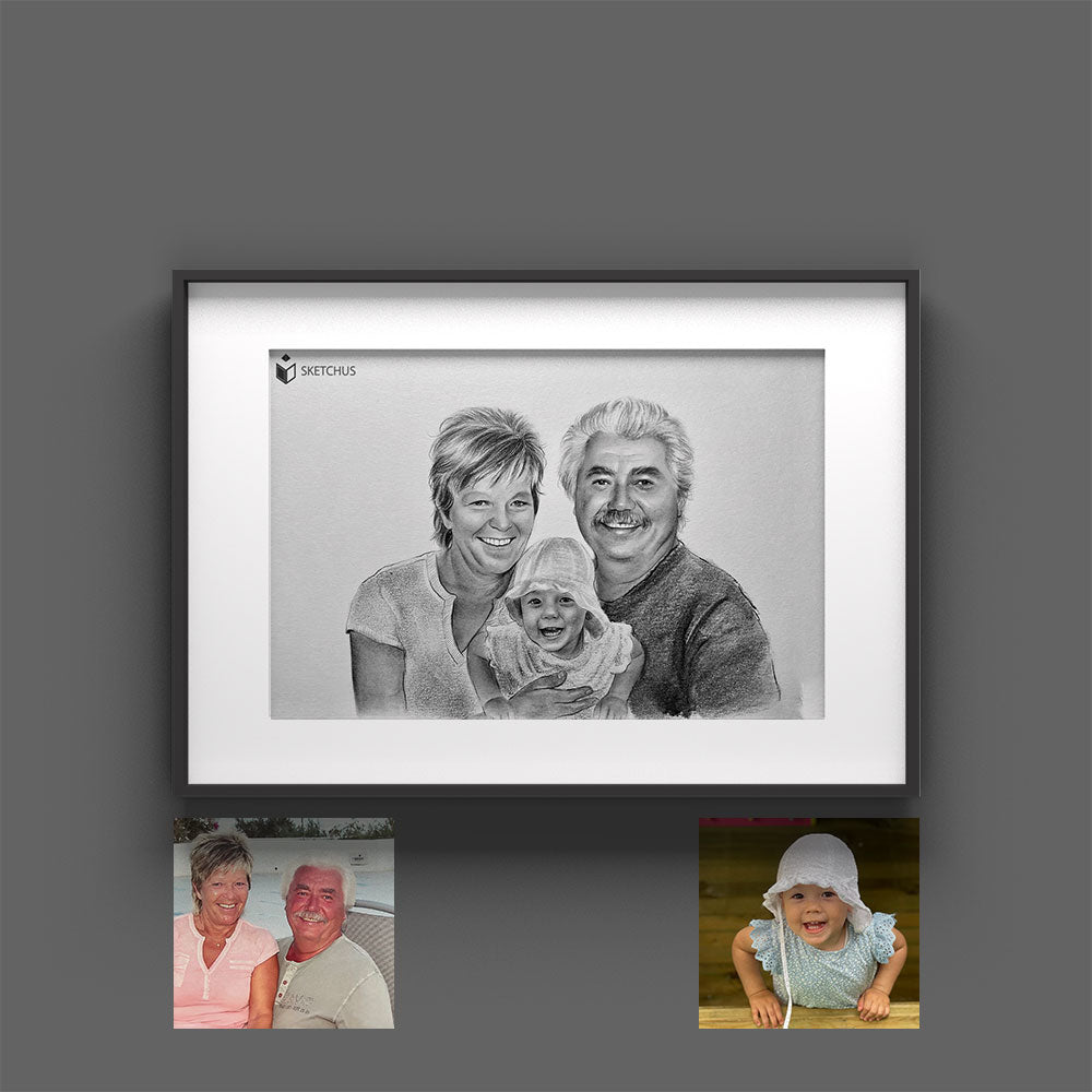 Portrait zeichnen lassen nach Fotovorlagen Bleistift Familienportrait