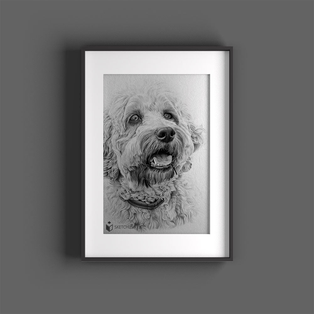 Custom hand-drawn pet portrait by Sketchus