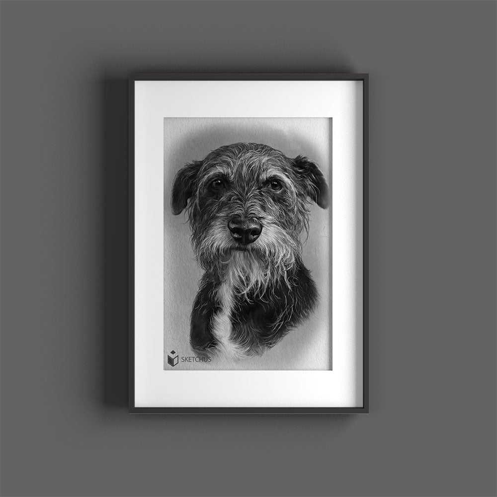 Custom hand-drawn pet portrait by Sketchus